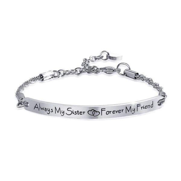 Sisters Forever Inscriptions White Gold Bar Bracelet