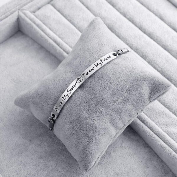 Sisters Forever Inscriptions White Gold Bar Bracelet - Image 2