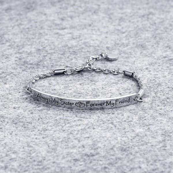Sisters Forever Inscriptions White Gold Bar Bracelet - Image 3