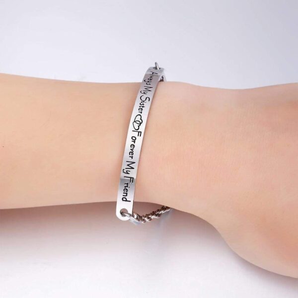 Sisters Forever Inscriptions White Gold Bar Bracelet - Image 4
