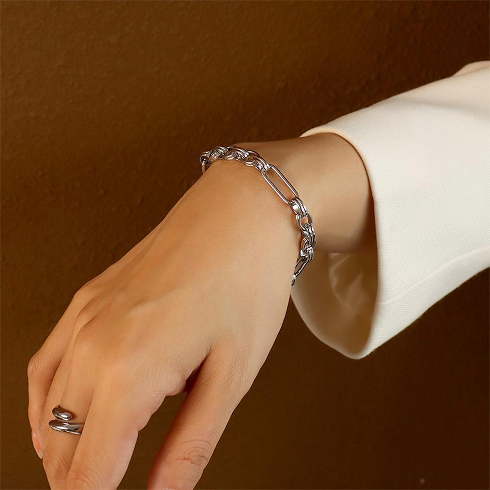 Roxanne Oval Link Paperclip Chain White Gold Bracelet - Image 4