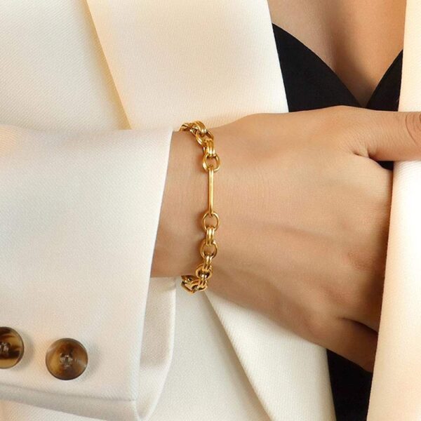 Roxanne Oval Link Paperclip Chain Gold Bracelet - Image 4