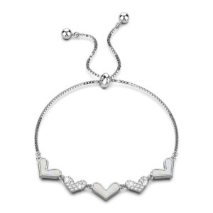Laurel Diamonelle Hearts on Mother of Pearl Shell Adjustable Slider Bracelet White Gold