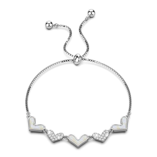 Laurel Diamonelle Hearts on Mother of Pearl Shell Adjustable Slider Bracelet White Gold