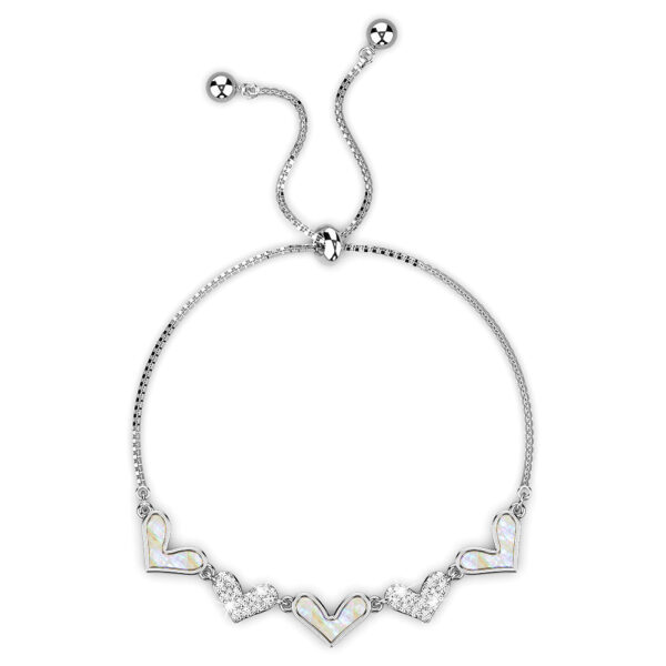 Laurel Diamonelle Hearts on Mother of Pearl Shell Adjustable Slider Bracelet White Gold - Image 2