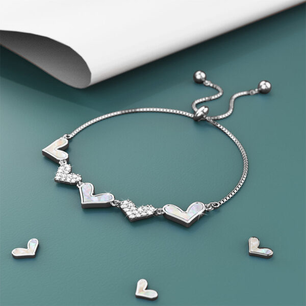 Laurel Diamonelle Hearts on Mother of Pearl Shell Adjustable Slider Bracelet White Gold - Image 4
