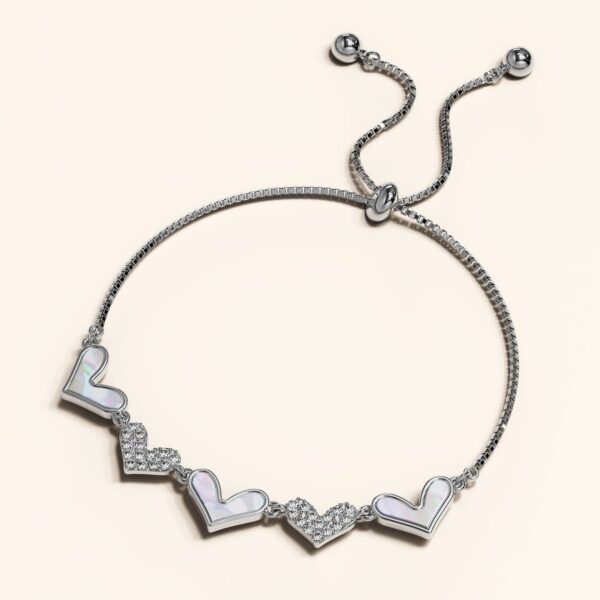Laurel Diamonelle Hearts on Mother of Pearl Shell Adjustable Slider Bracelet White Gold - Image 3