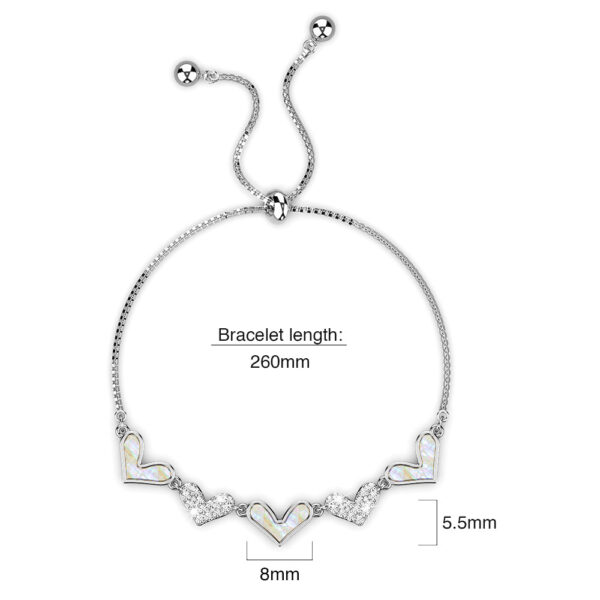 Laurel Diamonelle Hearts on Mother of Pearl Shell Adjustable Slider Bracelet White Gold - Image 5