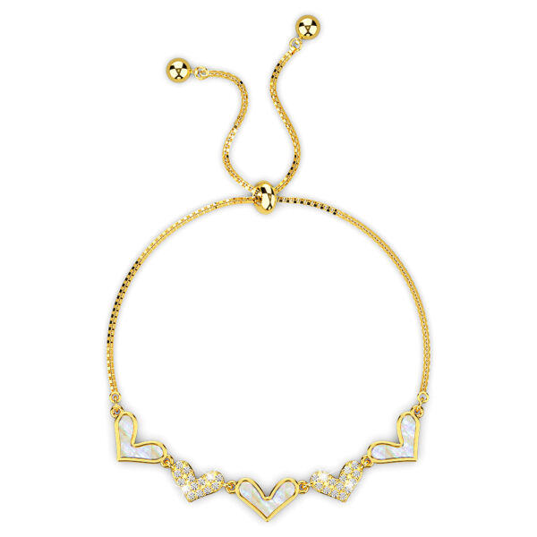 Laurel Diamonelle Hearts on Mother of Pearl Shell Adjustable Slider Bracelet Gold - Image 2