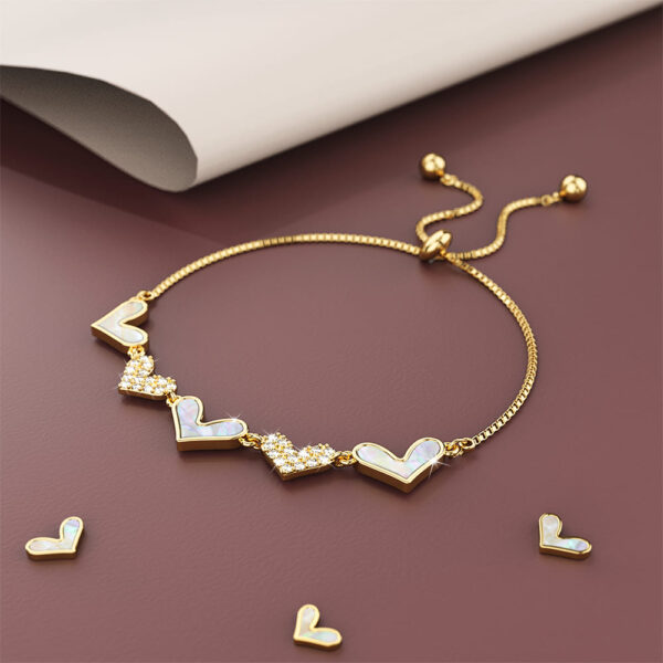 Laurel Diamonelle Hearts on Mother of Pearl Shell Adjustable Slider Bracelet Gold - Image 4