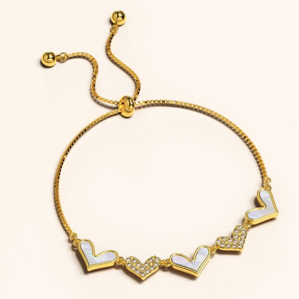 Laurel Diamonelle Hearts on Mother of Pearl Shell Adjustable Slider Bracelet Gold - Image 3