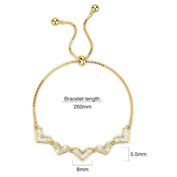 Laurel Diamonelle Hearts on Mother of Pearl Shell Adjustable Slider Bracelet Gold - Image 5