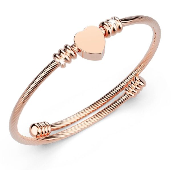 Heart Motif Charmed Stretched Spiral Coil Bangle Rose Gold Layered