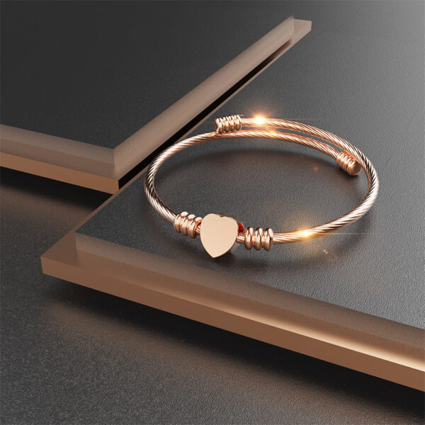Heart Motif Charmed Stretched Spiral Coil Bangle Rose Gold Layered - Image 3