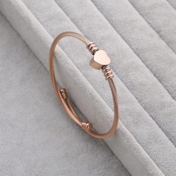 Heart Motif Charmed Stretched Spiral Coil Bangle Rose Gold Layered - Image 4