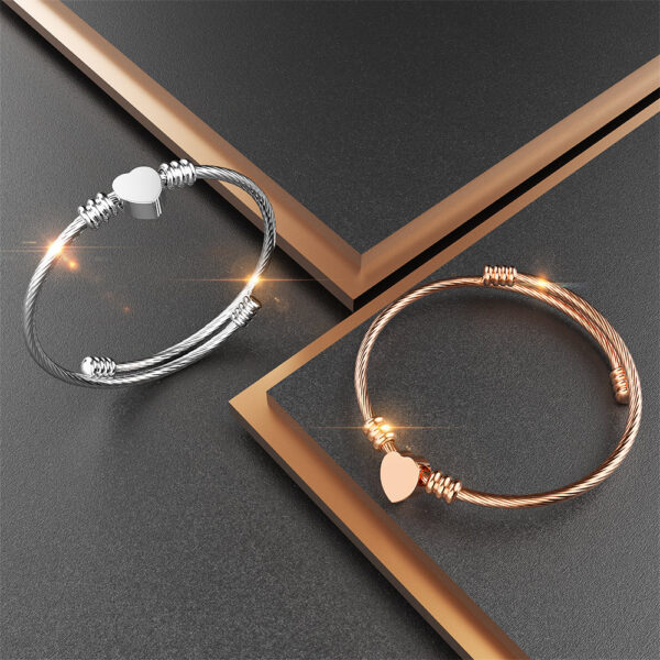 Heart Motif Charmed Stretched Spiral Coil Bangle Rose Gold Layered - Image 5