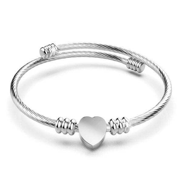 Heart Motif Charmed Stretched Spiral Coil Bangle White Gold Layered - Image 2