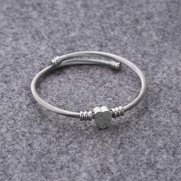 Heart Motif Charmed Stretched Spiral Coil Bangle White Gold Layered - Image 6