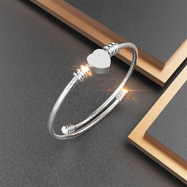 Heart Motif Charmed Stretched Spiral Coil Bangle White Gold Layered - Image 5