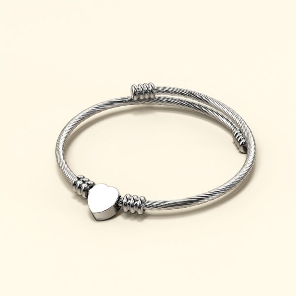 Heart Motif Charmed Stretched Spiral Coil Bangle White Gold Layered - Image 3