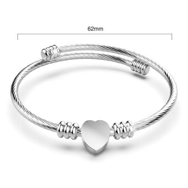 Heart Motif Charmed Stretched Spiral Coil Bangle White Gold Layered - Image 8