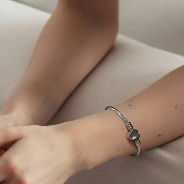 Heart Motif Charmed Stretched Spiral Coil Bangle White Gold Layered - Image 4