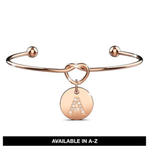 Fancy Alphabet Letter Initial Bangle in Rose Gold -A
