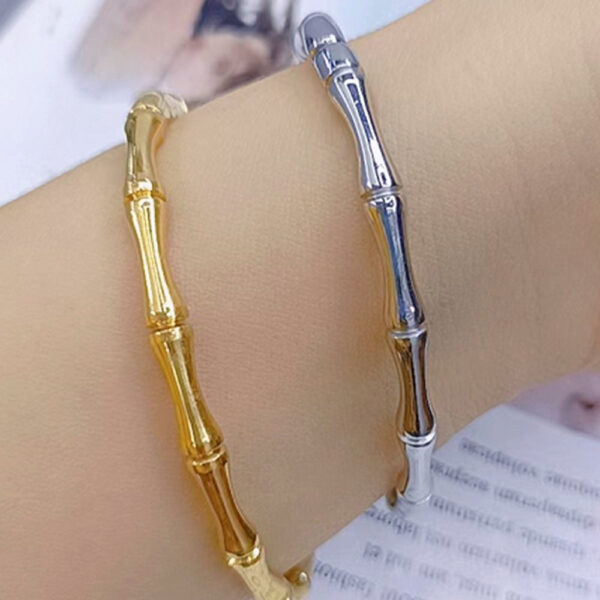 Trunket Bamboo Design Stainless Steel Bangle with a High Polish Finish - Image 5