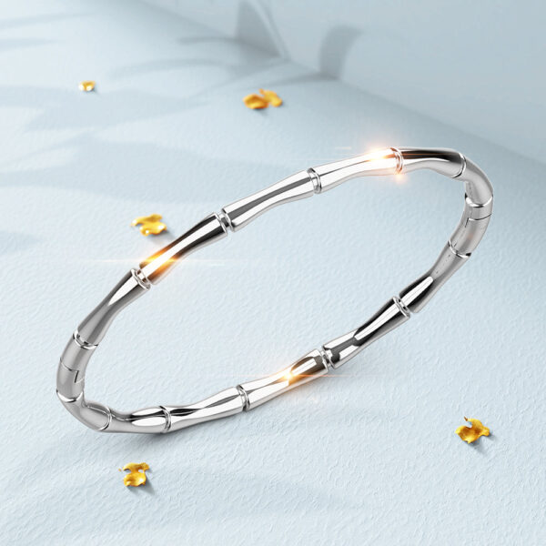 Trunket Bamboo Design Stainless Steel Bangle with a High Polish Finish - Image 3