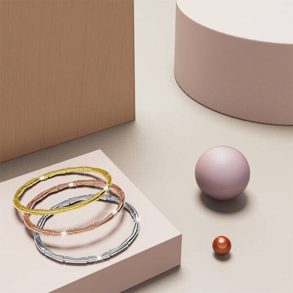 Trunket Bamboo Design Stainless Steel Bangle with a High Polish Finish - Image 7