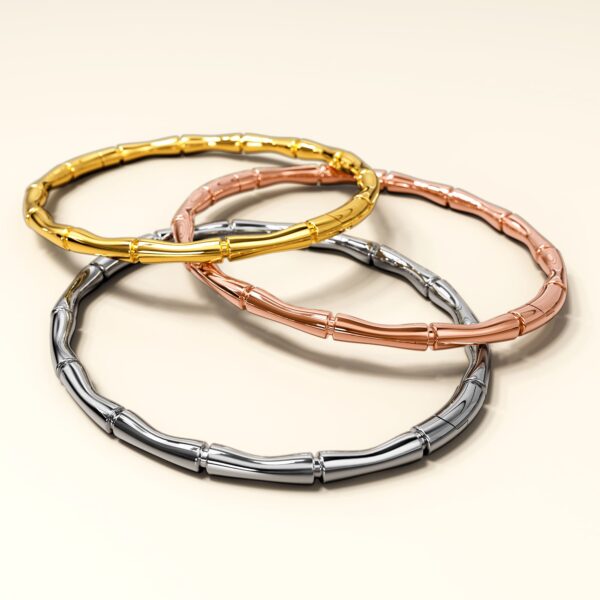 Trunket Bamboo Design Stainless Steel Bangle with a High Polish Finish - Image 4
