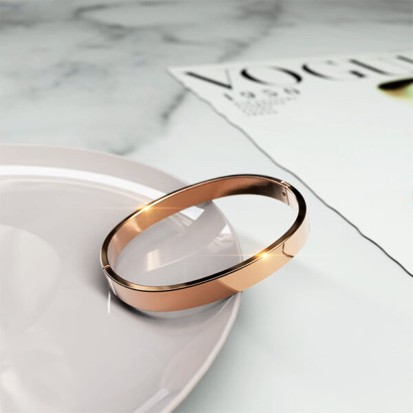 Serena Solid Flat Hinged Bangle in Rose Gold - Image 4