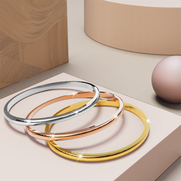 Solid Round Stainless Steel Bangle with a High Polish Finish - Image 6