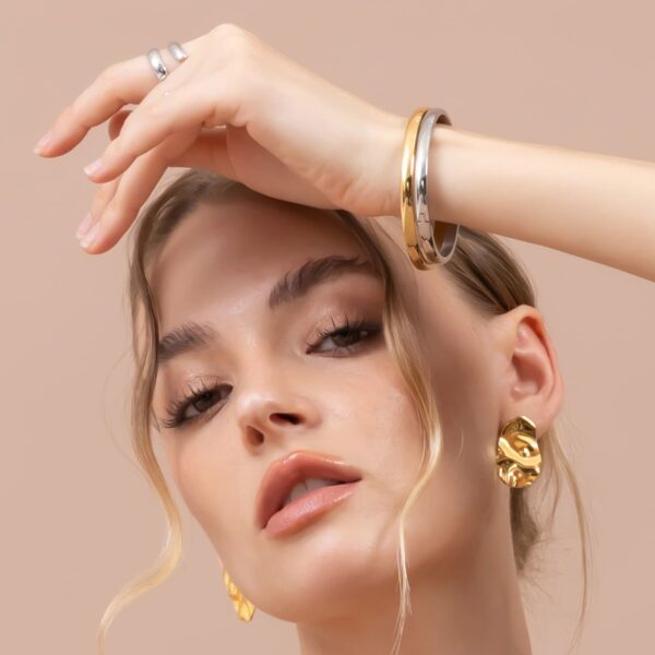 Solid Round Stainless Steel Bangle with a High Polish Finish - Image 3