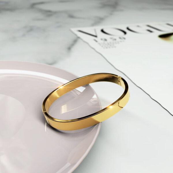 Serena Solid Flat Hinged Bangle in Gold - Image 4