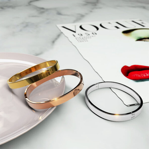 Serena Solid Flat Hinged Bangle in Gold - Image 5