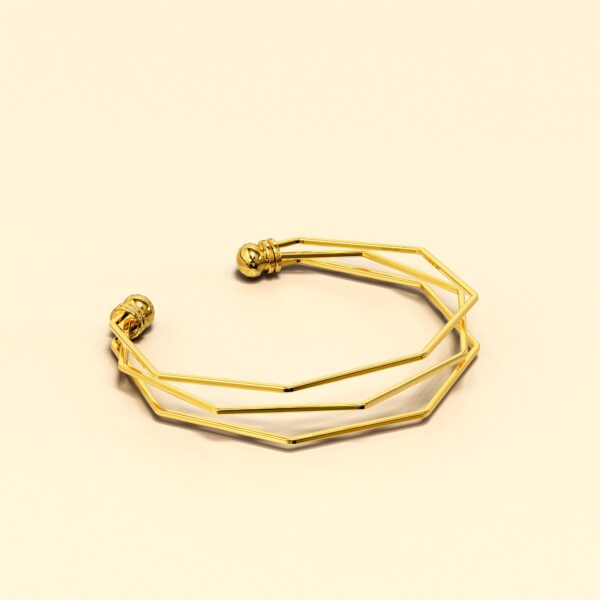 Three Tiered Hexagon Cuff Bangle in Gold - Image 3