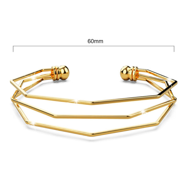 Three Tiered Hexagon Cuff Bangle in Gold - Image 4