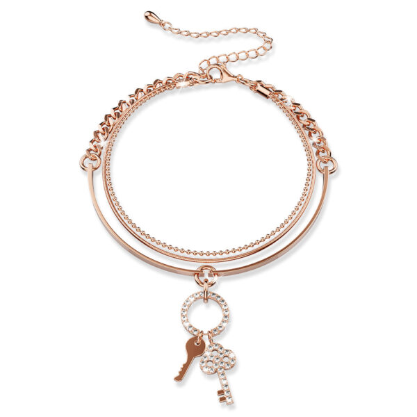 Pixie Key Rose Gold Layered Stainless Steel Bracelet - Image 2