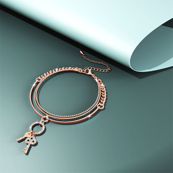 Pixie Key Rose Gold Layered Stainless Steel Bracelet - Image 3