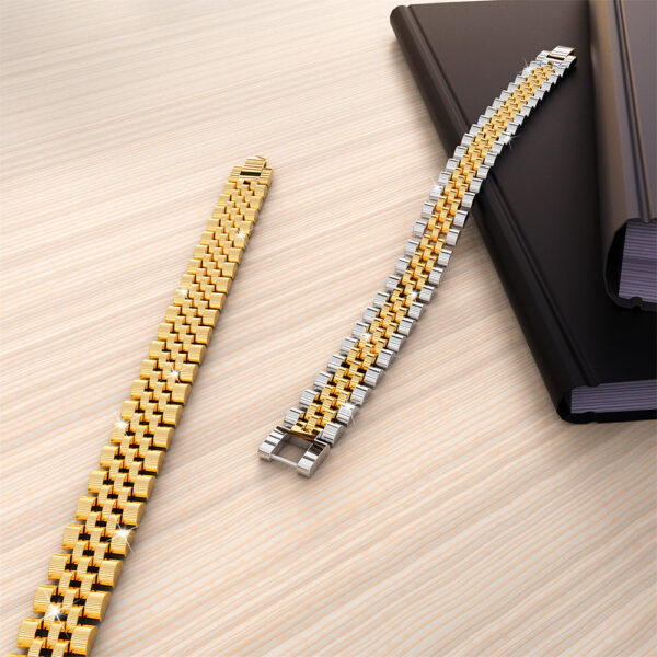 Brick Dual Tone Gold Layered Stainless Steel Bracelet - Image 4