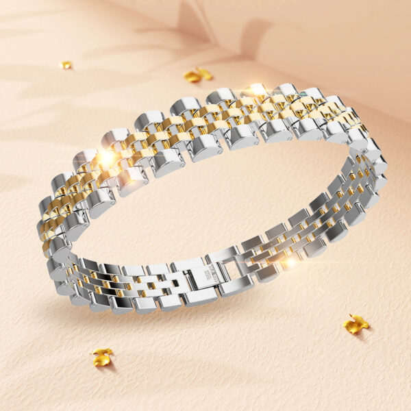 Brick Dual Tone Gold Layered Stainless Steel Bracelet - Image 3