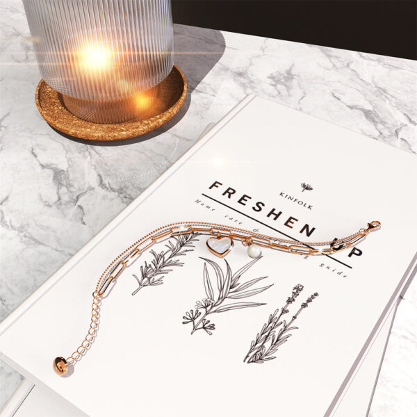 From the Heart Paper Clip Chain Rose Gold Layered Stainless Steel Bracelet - Image 4