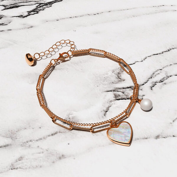 From the Heart Paper Clip Chain Rose Gold Layered Stainless Steel Bracelet - Image 3