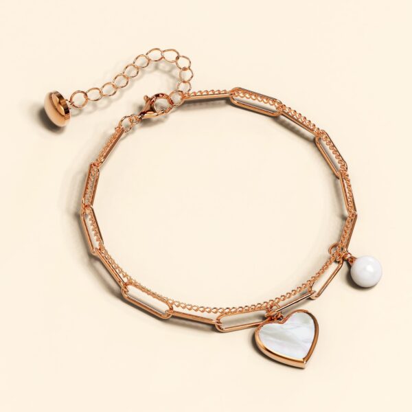 From the Heart Paper Clip Chain Rose Gold Layered Stainless Steel Bracelet - Image 2