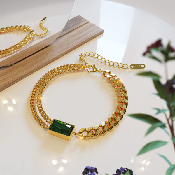 Emerald Zirconia Multiple Chain Bracelet - Image 4