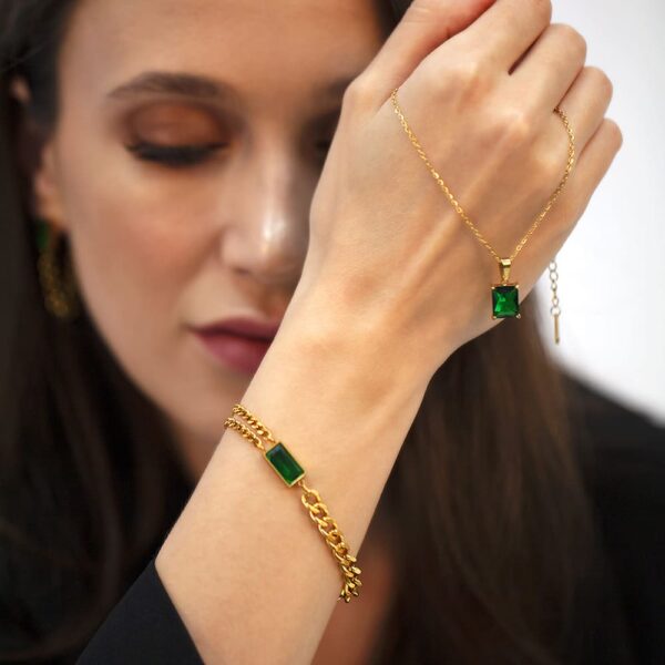Emerald Zirconia Multiple Chain Bracelet - Image 3