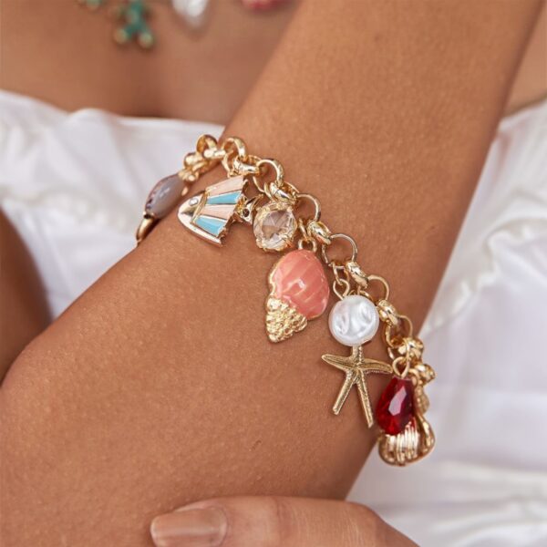 Beaded Summer Sea Charm Gold Bracelet - Image 2