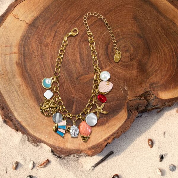Beaded Summer Sea Charm Gold Bracelet - Image 3