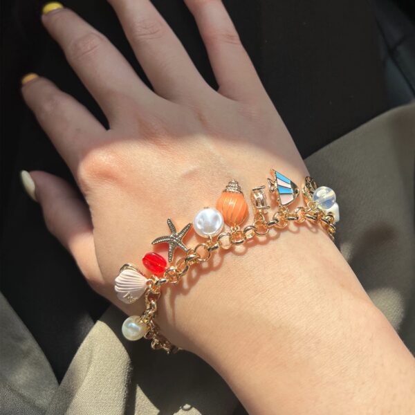 Beaded Summer Sea Charm Gold Bracelet - Image 4